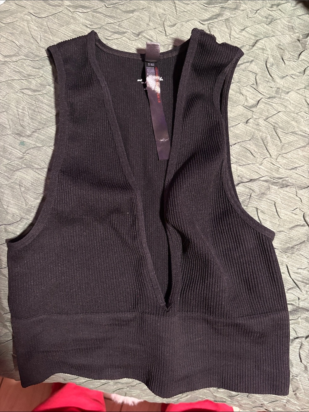 OUT FROM UNDER URBAN OUTFITTERS LONG line Black Ribbed Deep V Cropped bralette